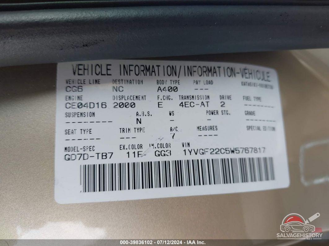 1YVGF22C5W5767817 1998 MAZDA 626 photo no. 9
