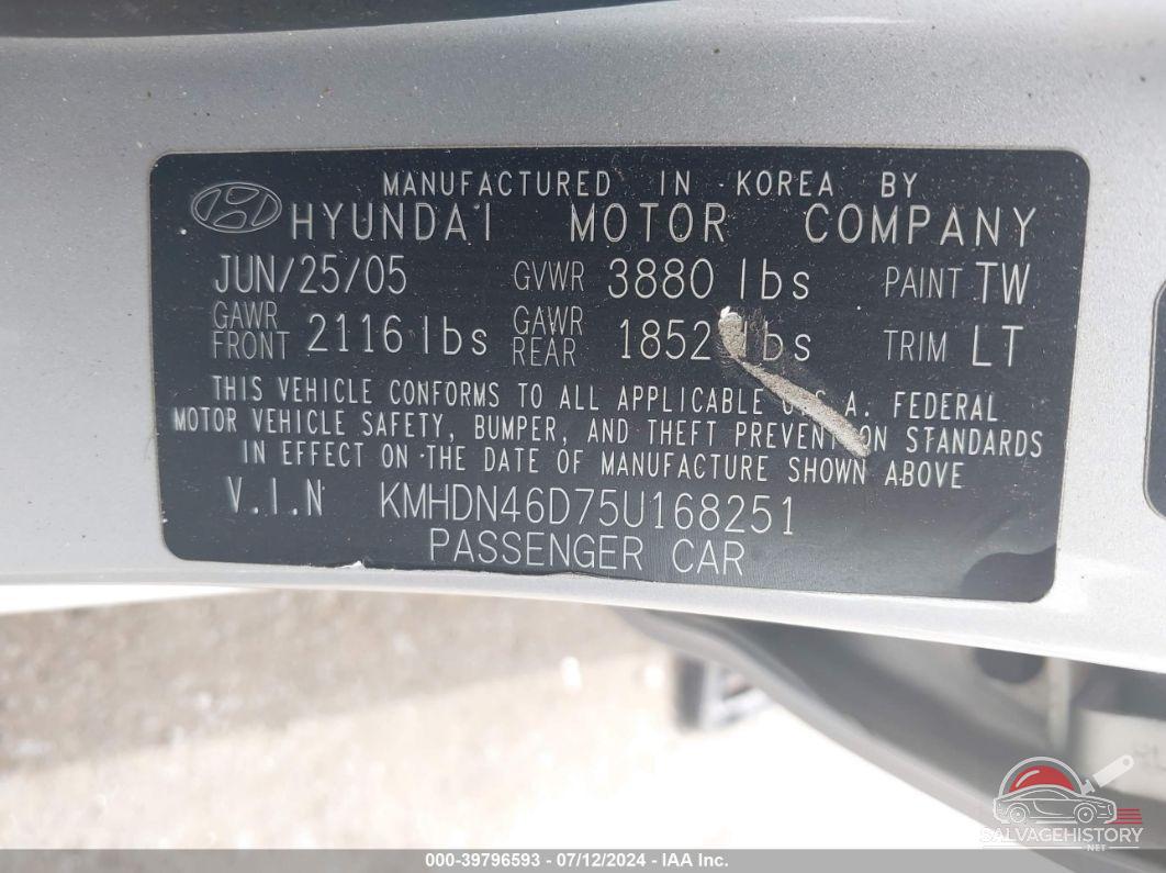 KMHDN46D75U168251 2005 HYUNDAI ELANTRA photo no. 9