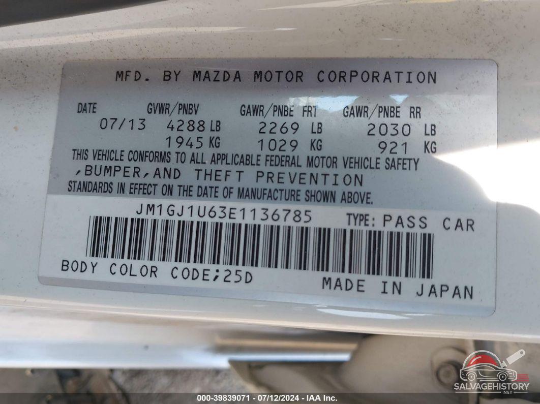 JM1GJ1U63E1136785 2014 MAZDA MAZDA6 photo no. 9