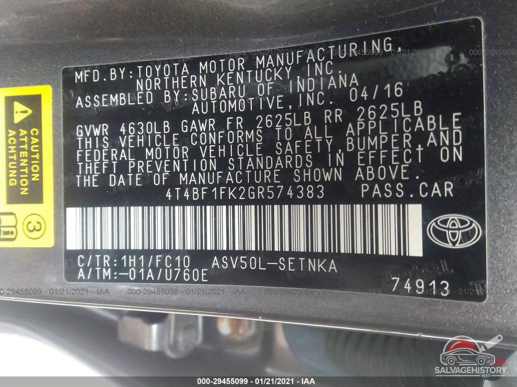 4T4BF1FK2GR574383 2016 TOYOTA CAMRY photo no. 9
