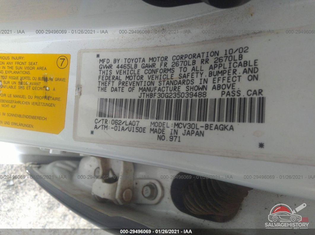 JTHBF30G235039488 2003 LEXUS ES 300 photo no. 9