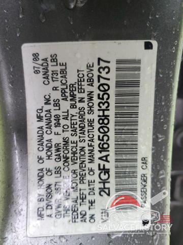 2HGFA16508H350737 2008 HONDA CIVIC photo no. 12