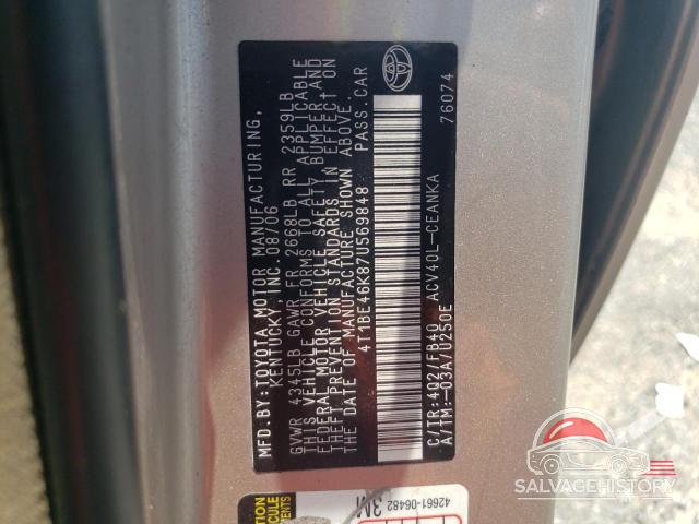 4T1BE46K87U569848 2007 TOYOTA CAMRY photo no. 12