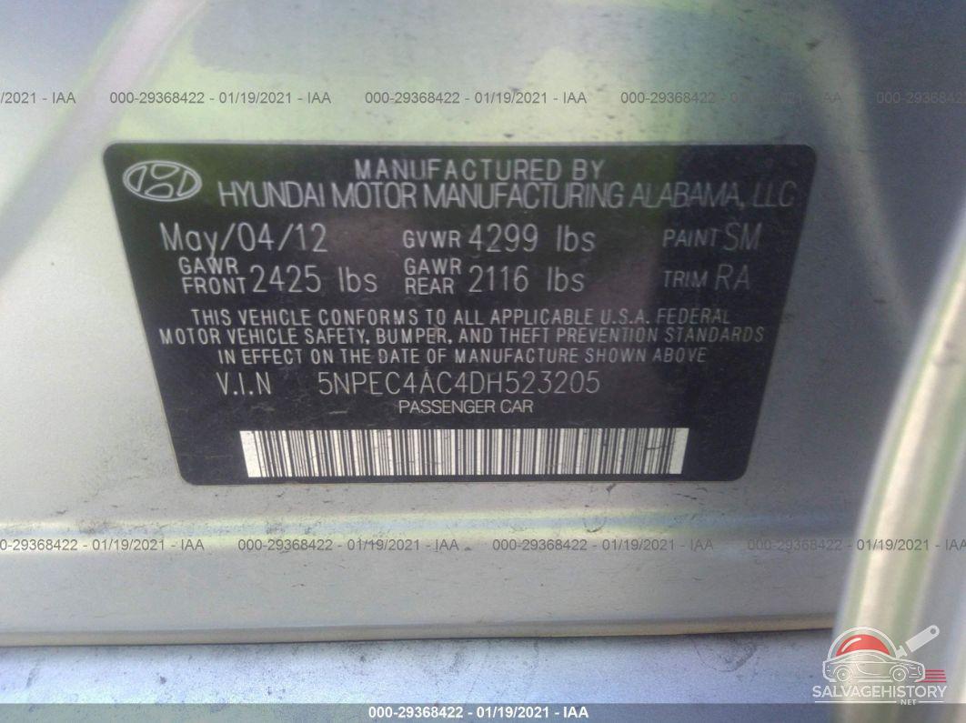 5NPEC4AC4DH523205 2013 HYUNDAI SONATA photo no. 9