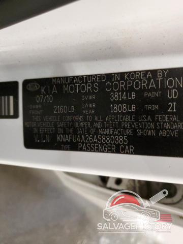 KNAFU4A26A5880385 2010 KIA FORTE photo no. 12