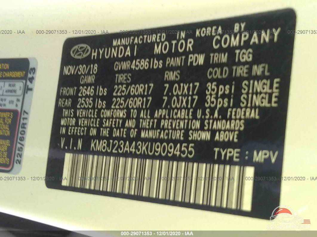 KM8J23A43KU909455 2019 HYUNDAI TUCSON photo no. 9