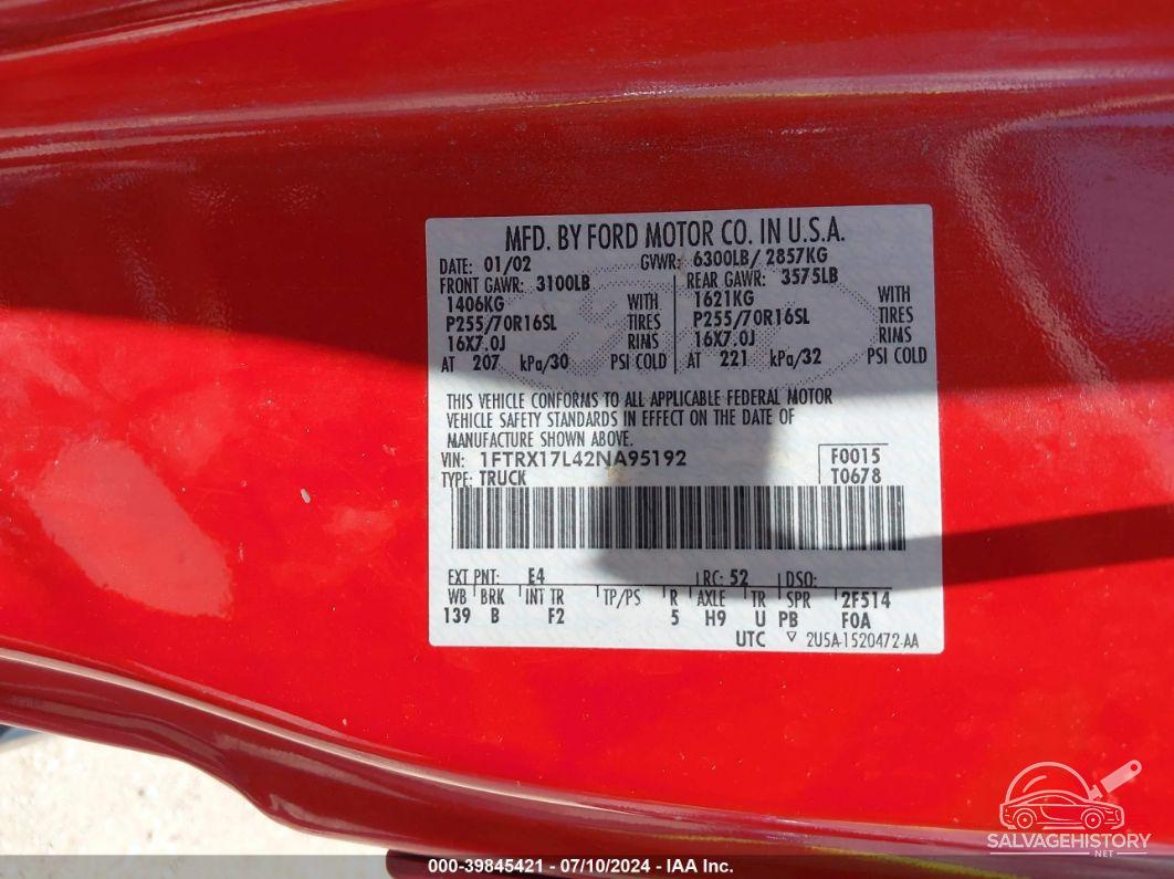 1FTRX17L42NA95192 2002 FORD F-150 photo no. 9