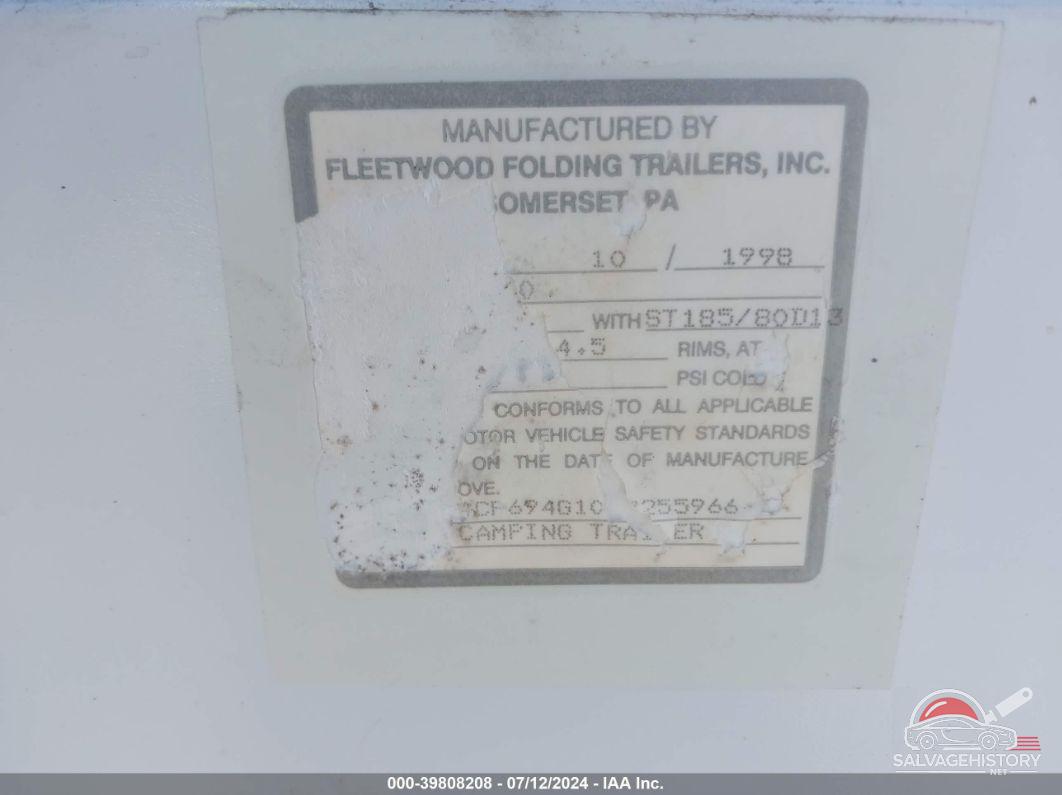 4CP694G10X7255966 1999 FLEETWOOD FOLDING TRAILER POP UP TRAILER photo no. 9