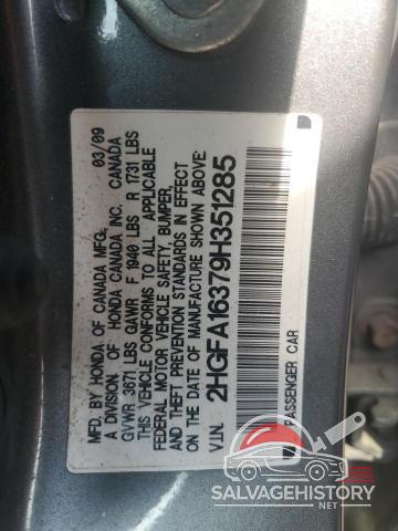 2HGFA16379H351285 2009 HONDA CIVIC photo no. 13