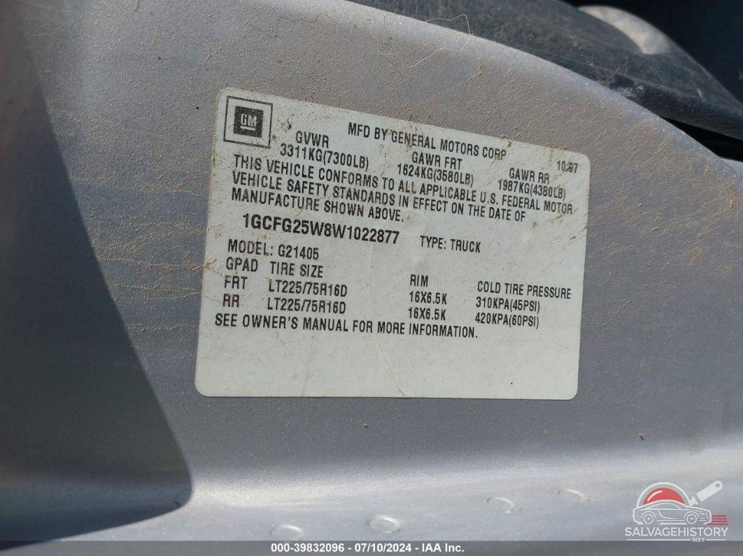 1GCFG25W8W1022877 1998 CHEVROLET CHEVY VAN photo no. 9