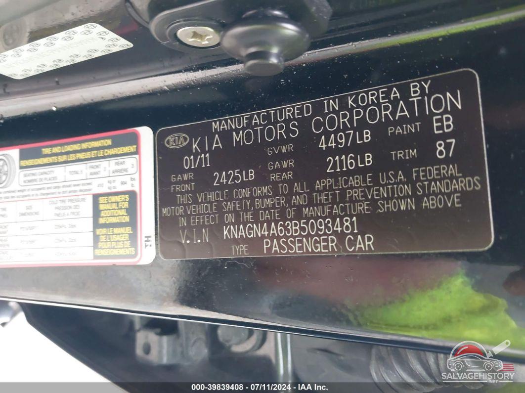 KNAGN4A63B5093481 2011 KIA OPTIMA photo no. 9