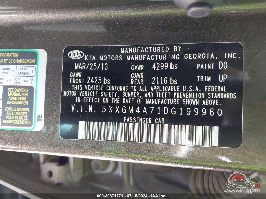 5XXGM4A71DG199960 2013 KIA OPTIMA photo no. 9