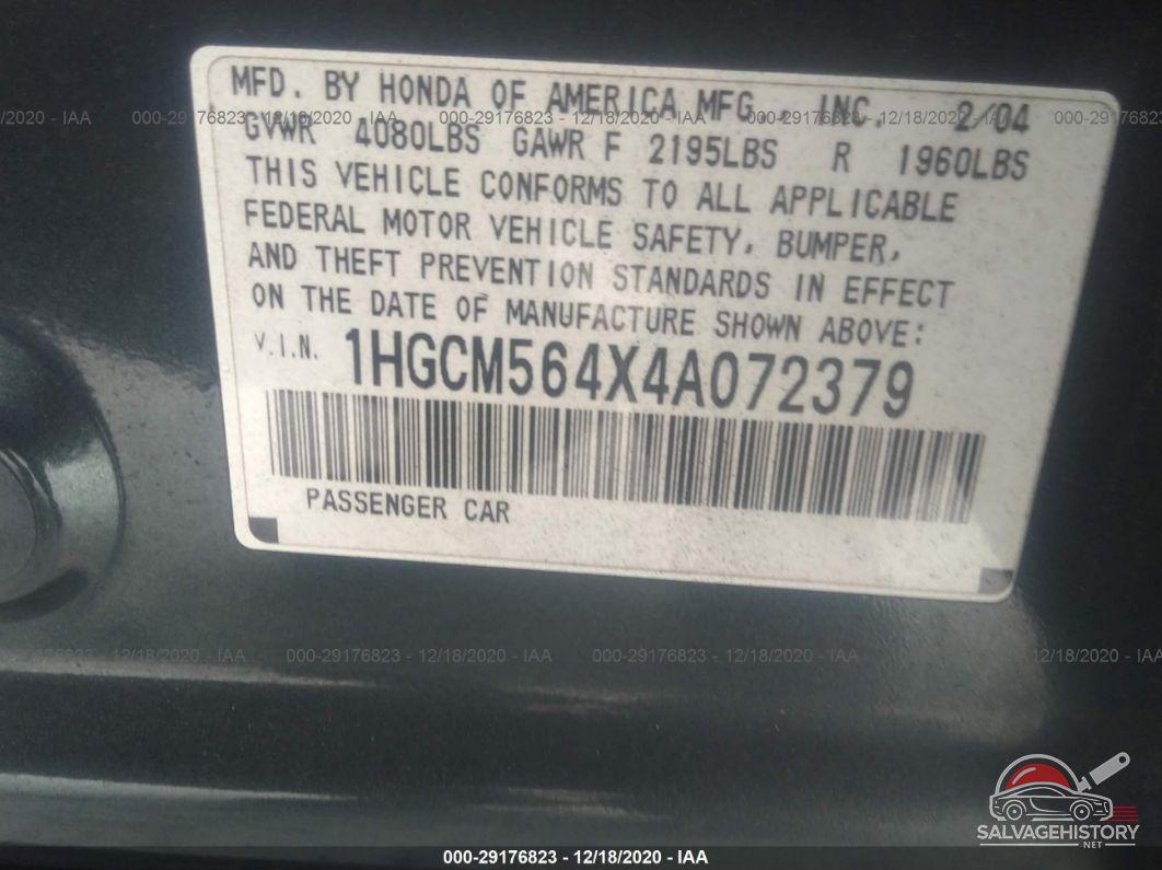 1HGCM564X4A072379 2004 HONDA ACCORD SDN photo no. 9