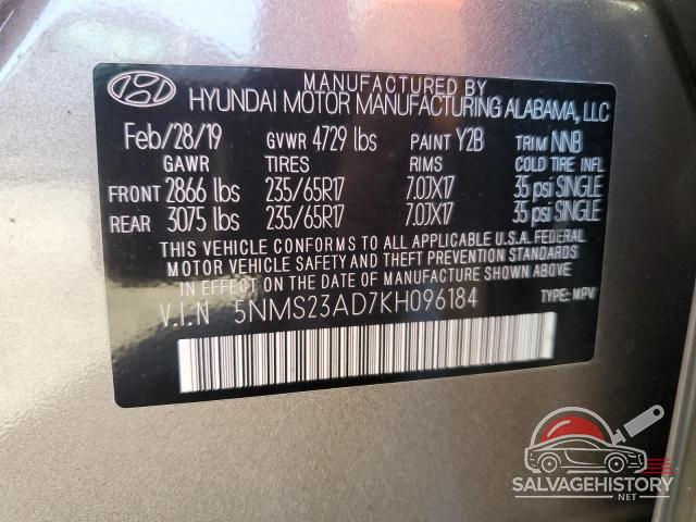5NMS23AD7KH096184 2019 HYUNDAI SANTA FE photo no. 13
