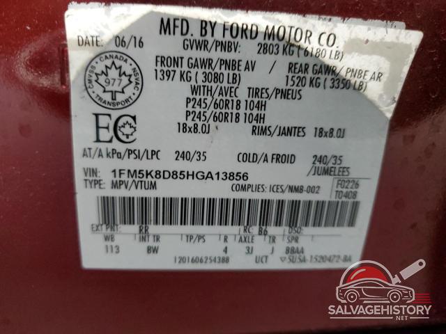 1FM5K8D85HGA13856 2017 FORD EXPLORER photo no. 14