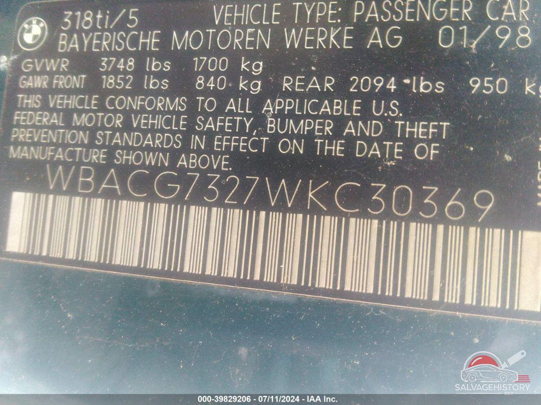 WBACG7327WKC30369 1998 BMW 318TI photo no. 9