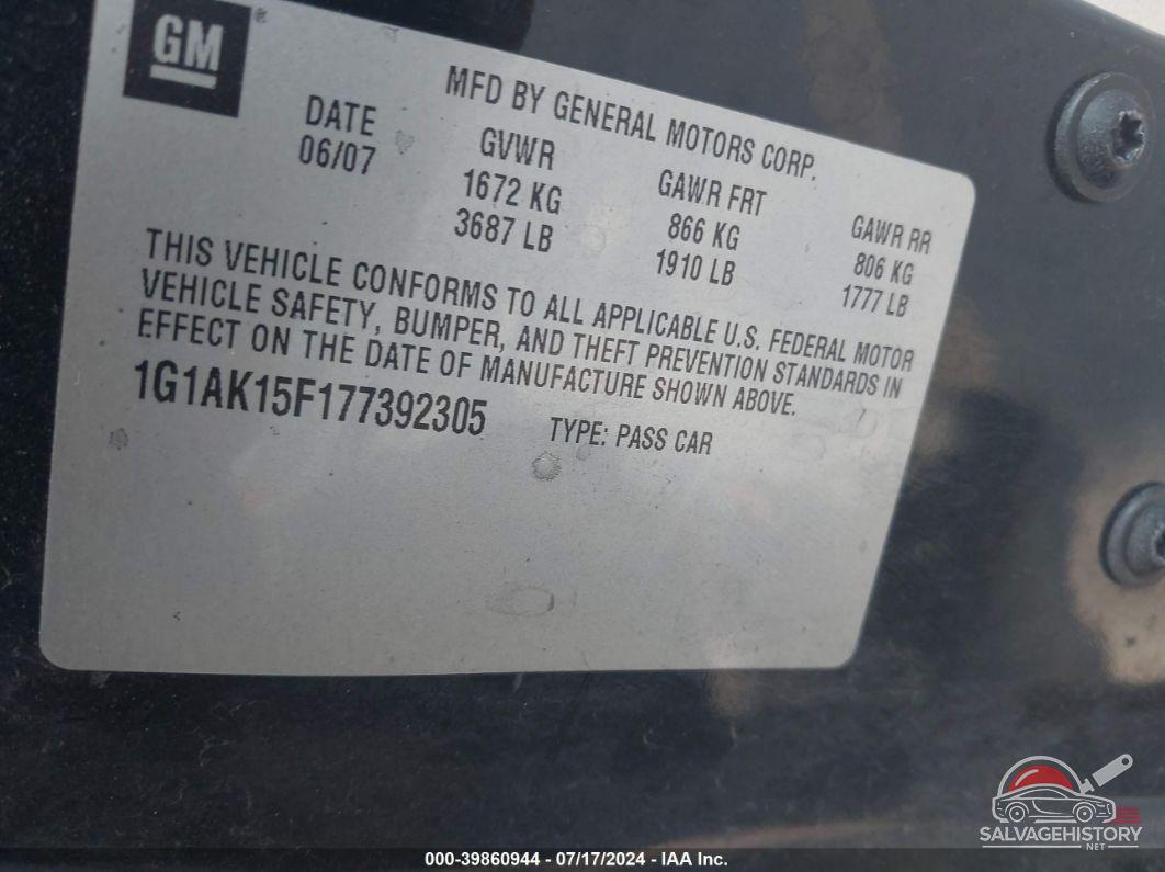 1G1AK15F177392305 2007 CHEVROLET COBALT photo no. 9
