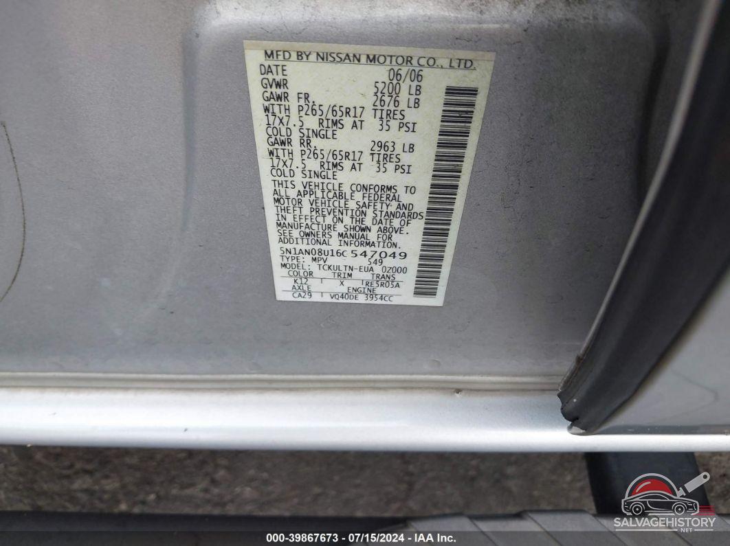 5N1AN08U16C547049 2006 NISSAN XTERRA photo no. 9