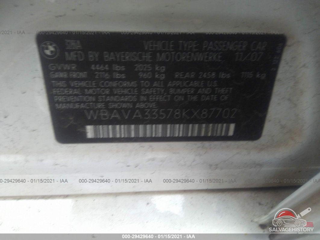 WBAVA33578KX87702 2008 BMW 3 SERIES photo no. 9