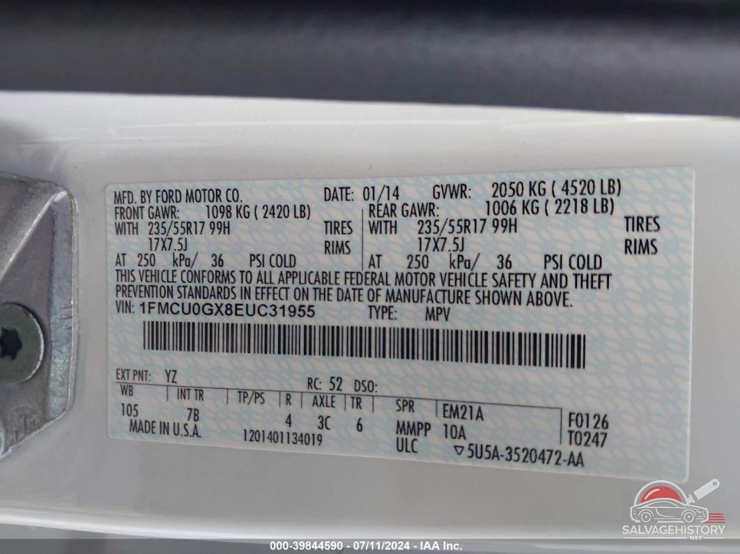 1FMCU0GX8EUC31955 2014 FORD ESCAPE photo no. 9