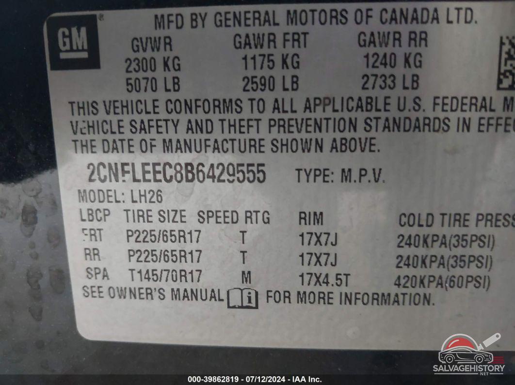 2CNFLEEC8B6429555 2011 CHEVROLET EQUINOX photo no. 9