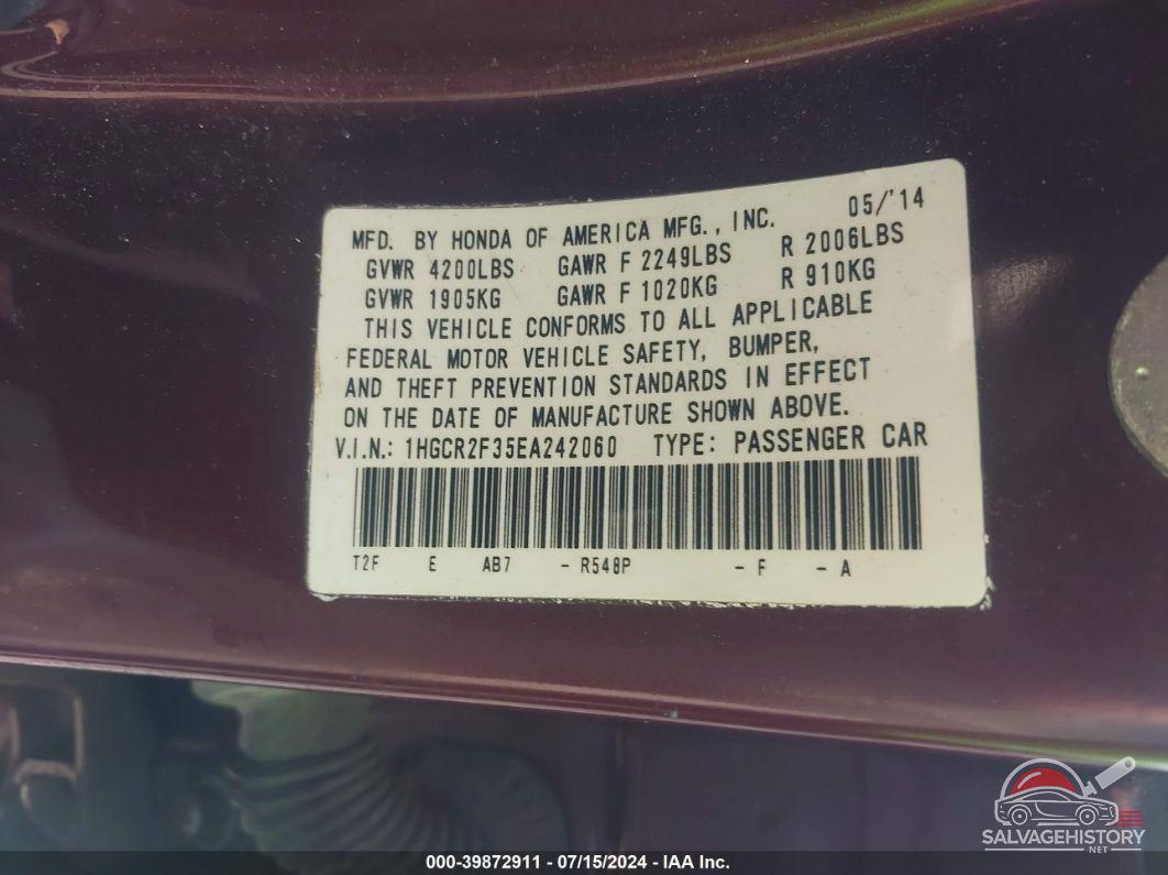 1HGCR2F35EA242060 2014 HONDA ACCORD photo no. 9