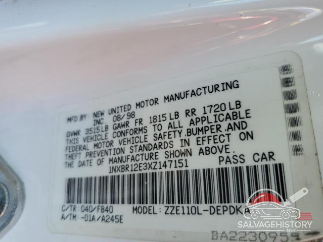 1NXBR12E3XZ147151 1999 TOYOTA COROLLA photo no. 12