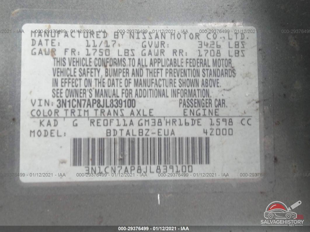 3N1CN7AP8JL839100 2018 NISSAN VERSA SEDAN photo no. 9