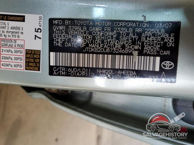 JTDKB20U873246899 2007 TOYOTA PRIUS photo no. 12