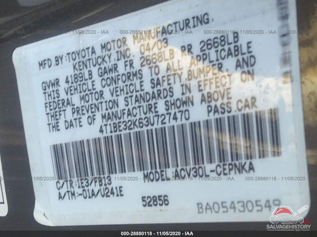 4T1BE32K63U727470 2003 TOYOTA CAMRY photo no. 9