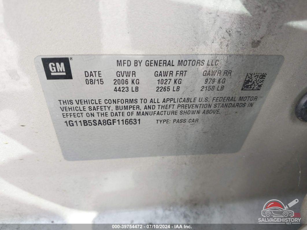 1G11B5SA8GF116631 2016 CHEVROLET MALIBU LIMITED photo no. 9