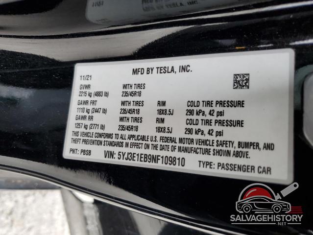 5YJ3E1EB9NF109810 2022 TESLA MODEL 3 photo no. 13