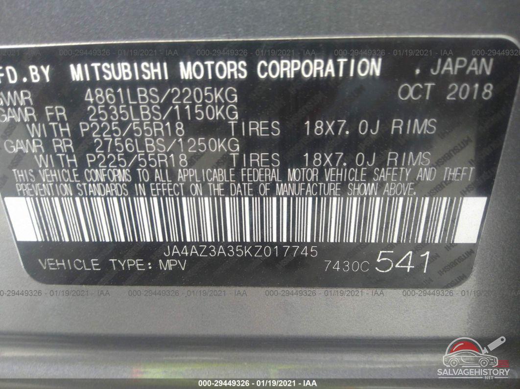 JA4AZ3A35KZ017745 2019 MITSUBISHI OUTLANDER photo no. 9