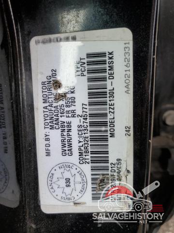 2T1BR32E13C745777 2003 TOYOTA COROLLA photo no. 12