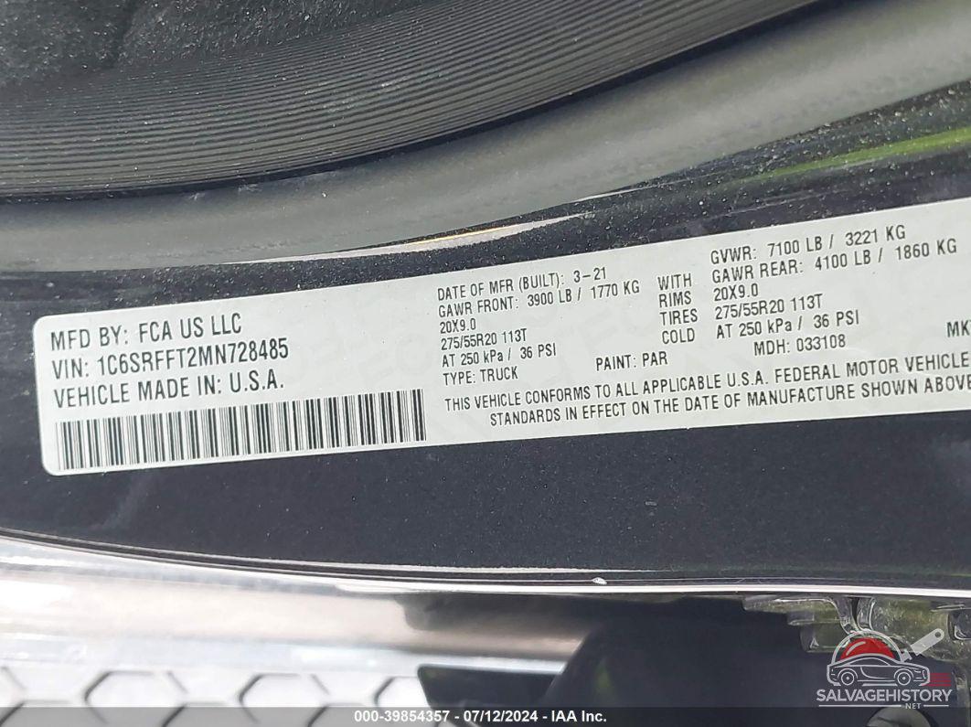 1C6SRFFT2MN728485 2021 RAM 1500 photo no. 9