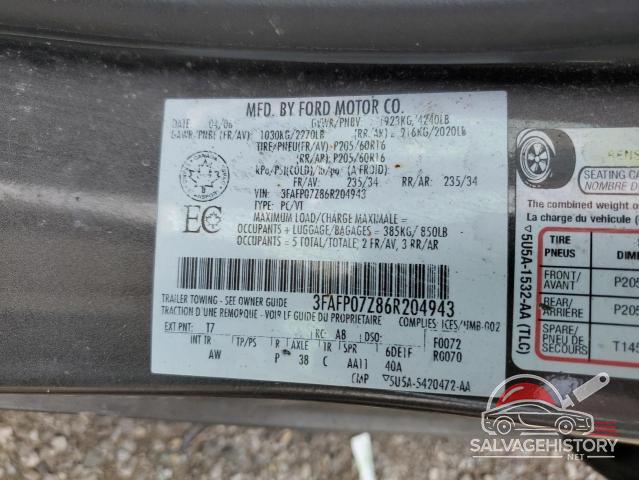 3FAFP07Z86R204943 2006 FORD FUSION photo no. 13
