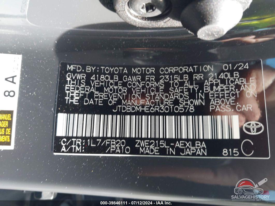JTDBDMHE6R3010578 2024 TOYOTA COROLLA photo no. 9