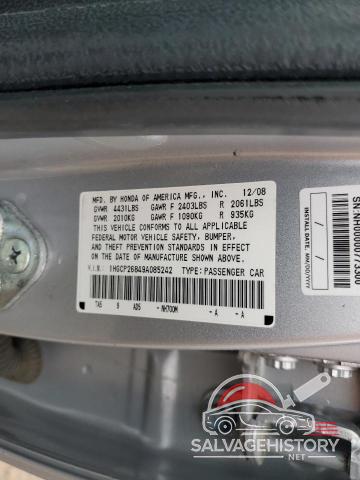1HGCP26849A085242 2009 HONDA ACCORD photo no. 12