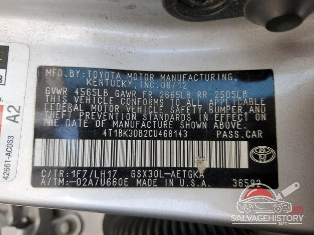 4T1BK3DB2CU468143 2012 TOYOTA AVALON photo no. 12