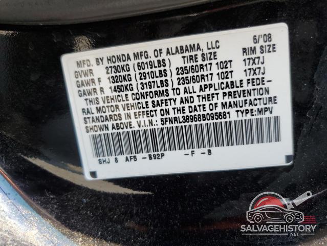 5FNRL38968B095681 2008 HONDA ODYSSEY photo no. 12