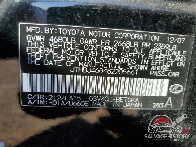 JTHBJ46G482205661 2008 LEXUS ES350 photo no. 12