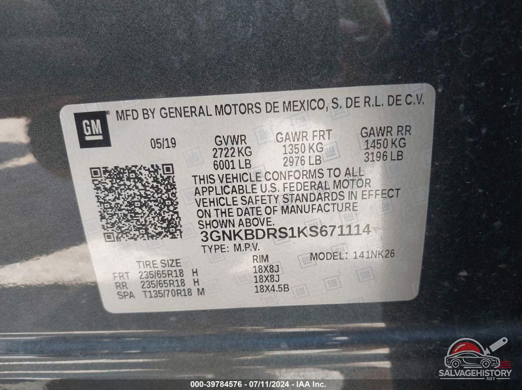 3GNKBDRS1KS671114 2019 CHEVROLET BLAZER photo no. 9