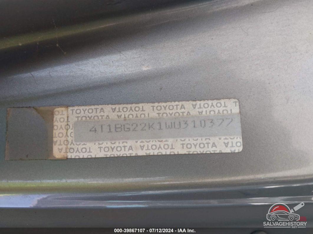 4T1BG22K1WU310377 1998 TOYOTA CAMRY photo no. 9