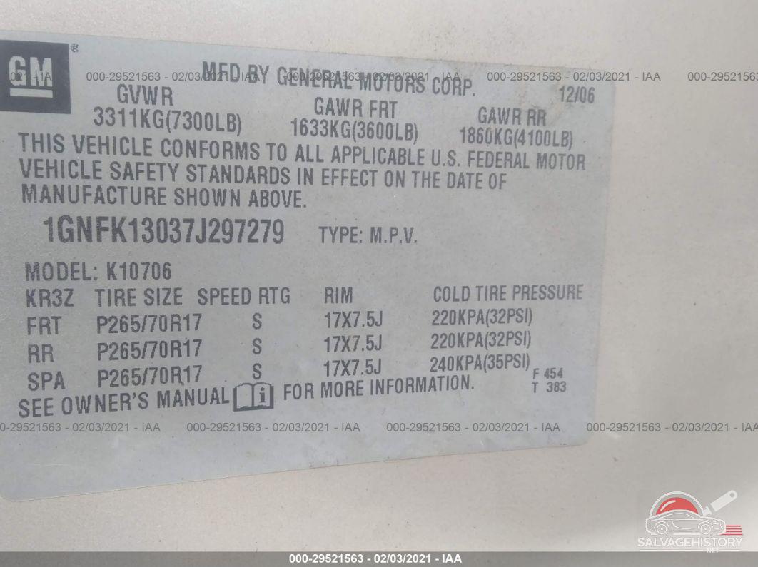 1GNFK13037J297279 2007 CHEVROLET TAHOE photo no. 9