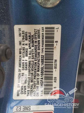 1HGFA16806L148832 2006 HONDA CIVIC photo no. 12