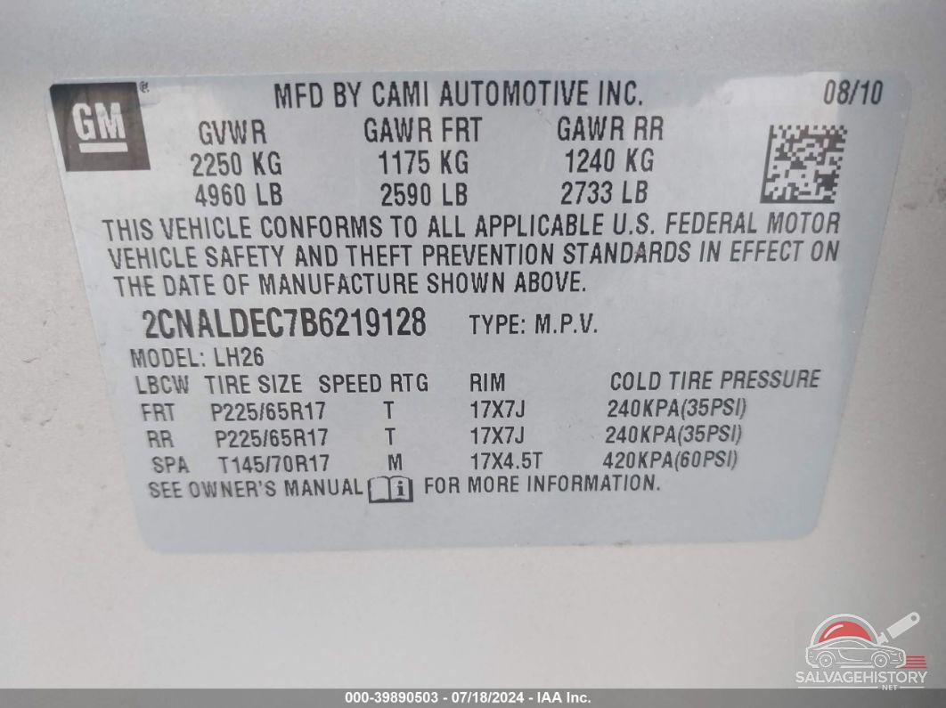 2CNALDEC7B6219128 2011 CHEVROLET EQUINOX photo no. 9