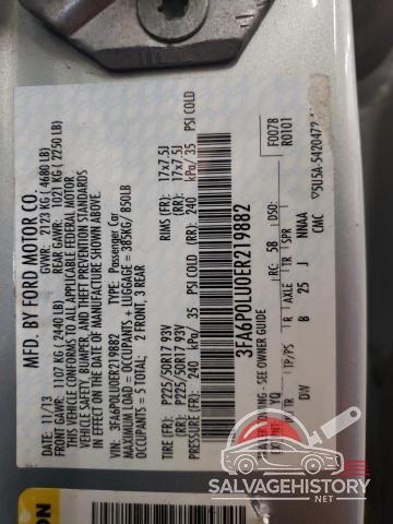 3FA6P0LU0ER219882 2014 FORD FUSION photo no. 12