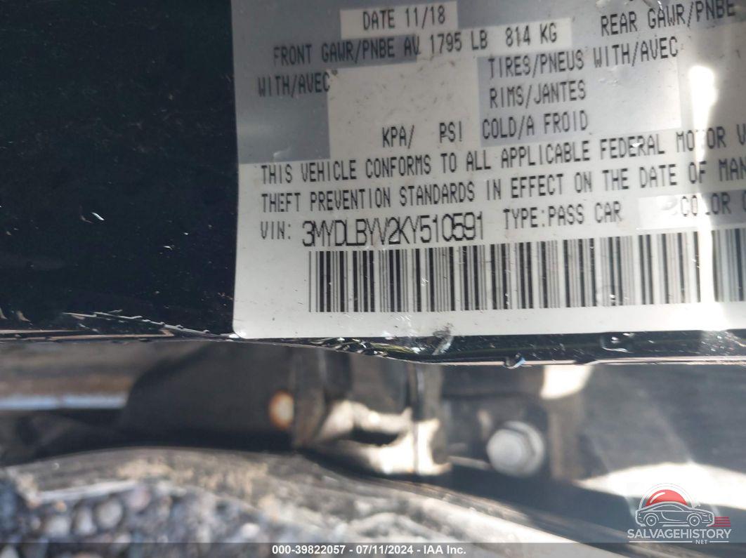 3MYDLBYV2KY510591 2019 TOYOTA YARIS photo no. 9
