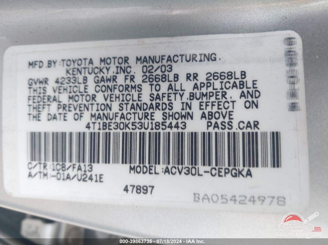 4T1BE30K53U185443 2003 TOYOTA CAMRY photo no. 9