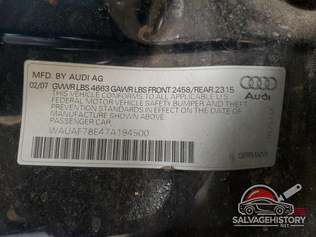 WAUAF78E47A194500 2007 AUDI A4 photo no. 12
